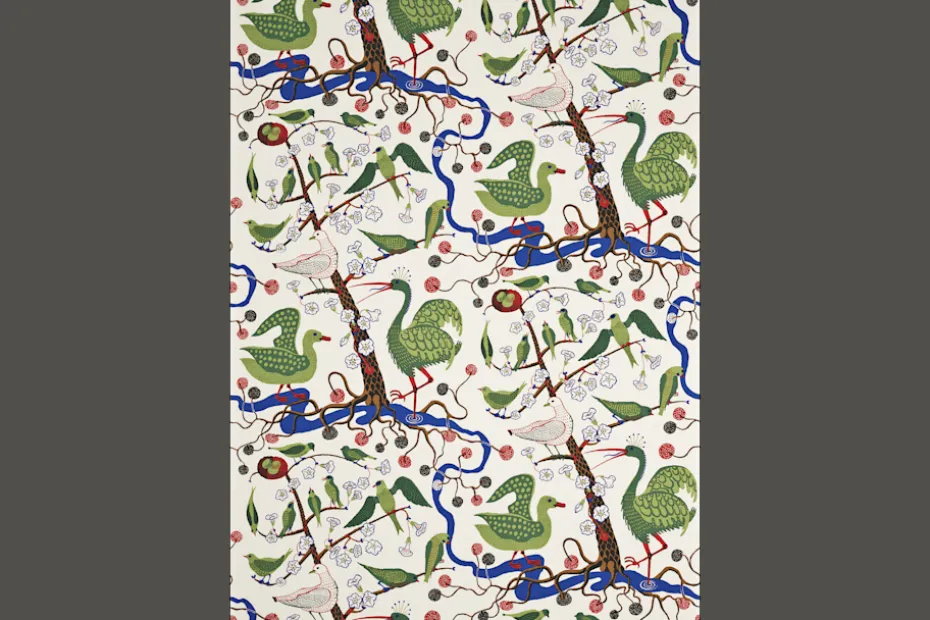 Textil Gröna Fåglar